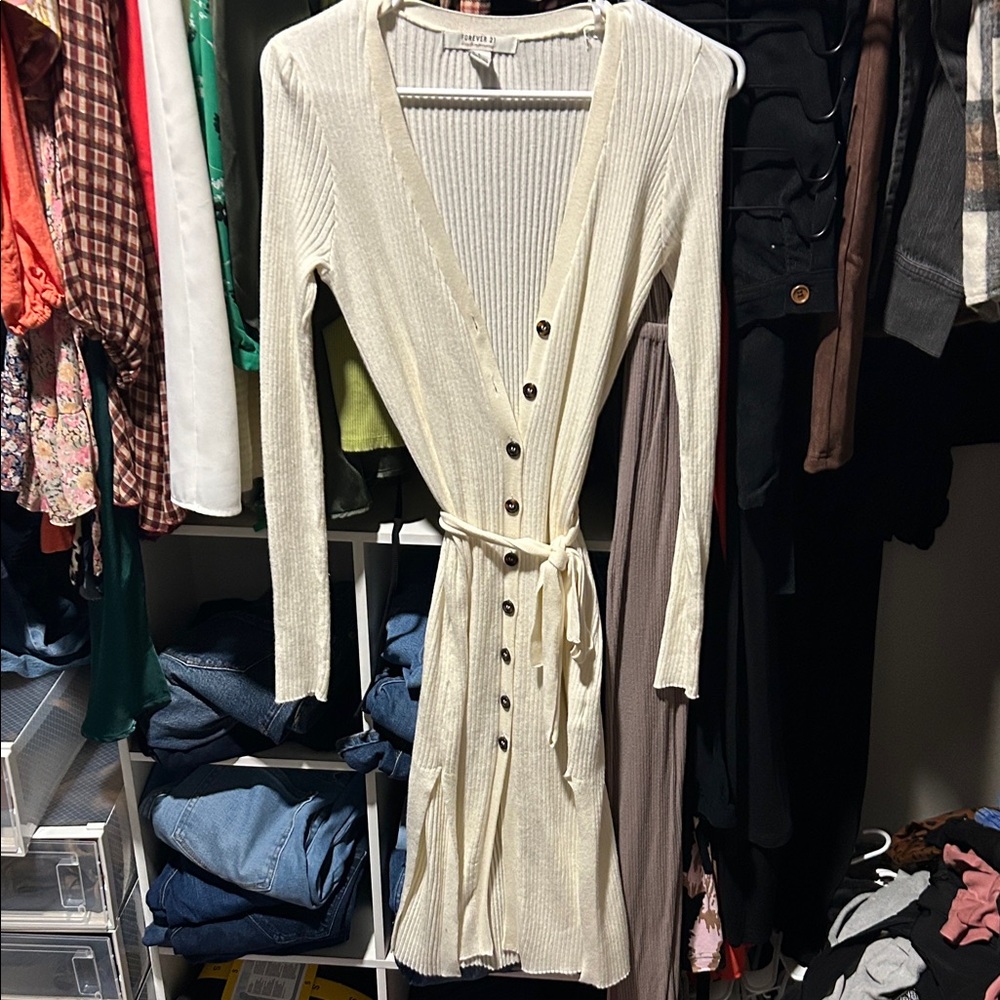 Forever 21 Cream Long Sleeve Dress